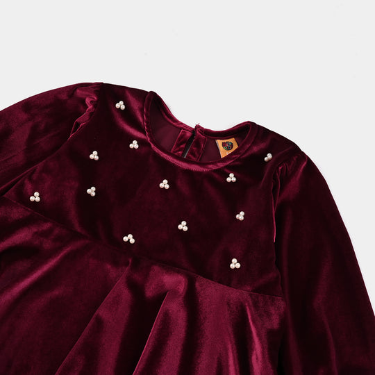 Girls Velvet Co-Set Maroon Love-MAROON
