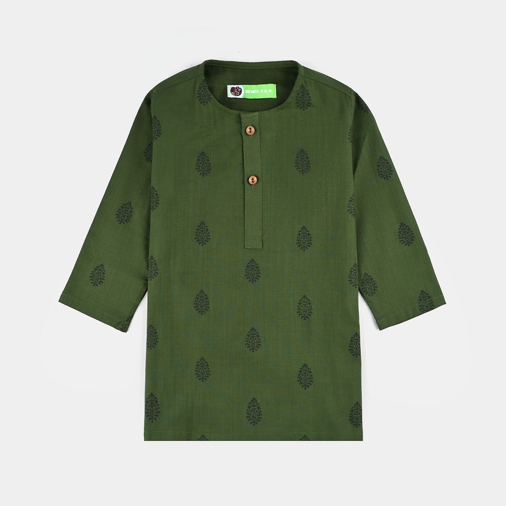 Infant Boys Cotton Slub Kurta Pajama (Elm Green)-GREEN