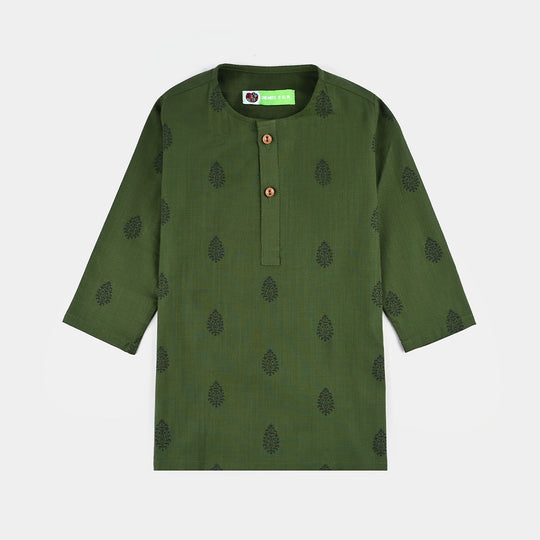 Infant Boys Cotton Slub Kurta Pajama (Elm Green)-GREEN
