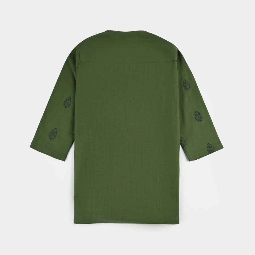 Infant Boys Cotton Slub Kurta Pajama (Elm Green)-GREEN