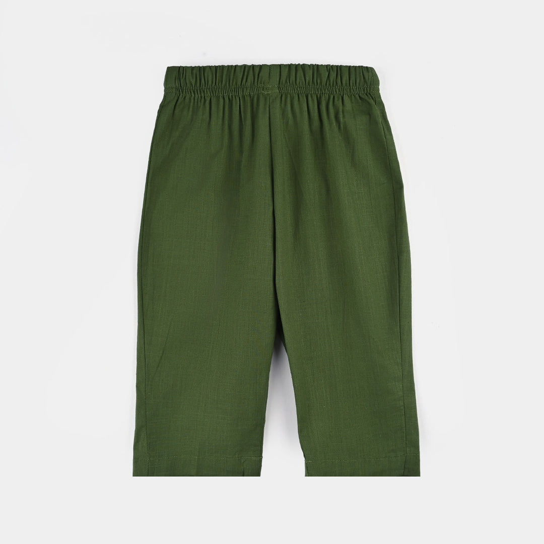 Infant Boys Cotton Slub Kurta Pajama (Elm Green)-GREEN