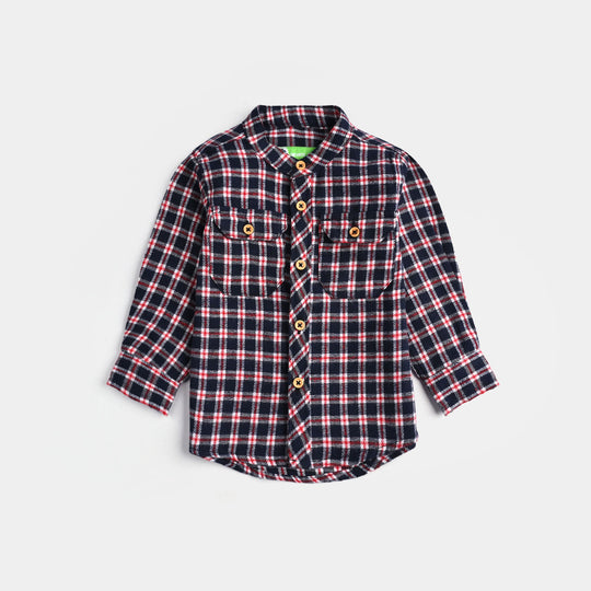 Infant Boys Flannel Shirt-Navy Check
