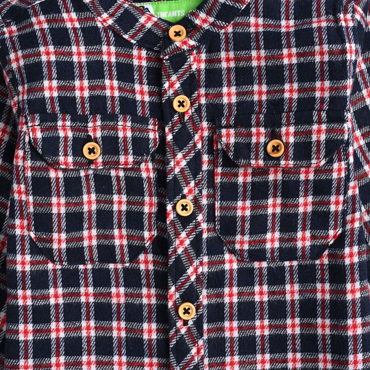 Infant Boys Flannel Shirt-Navy Check