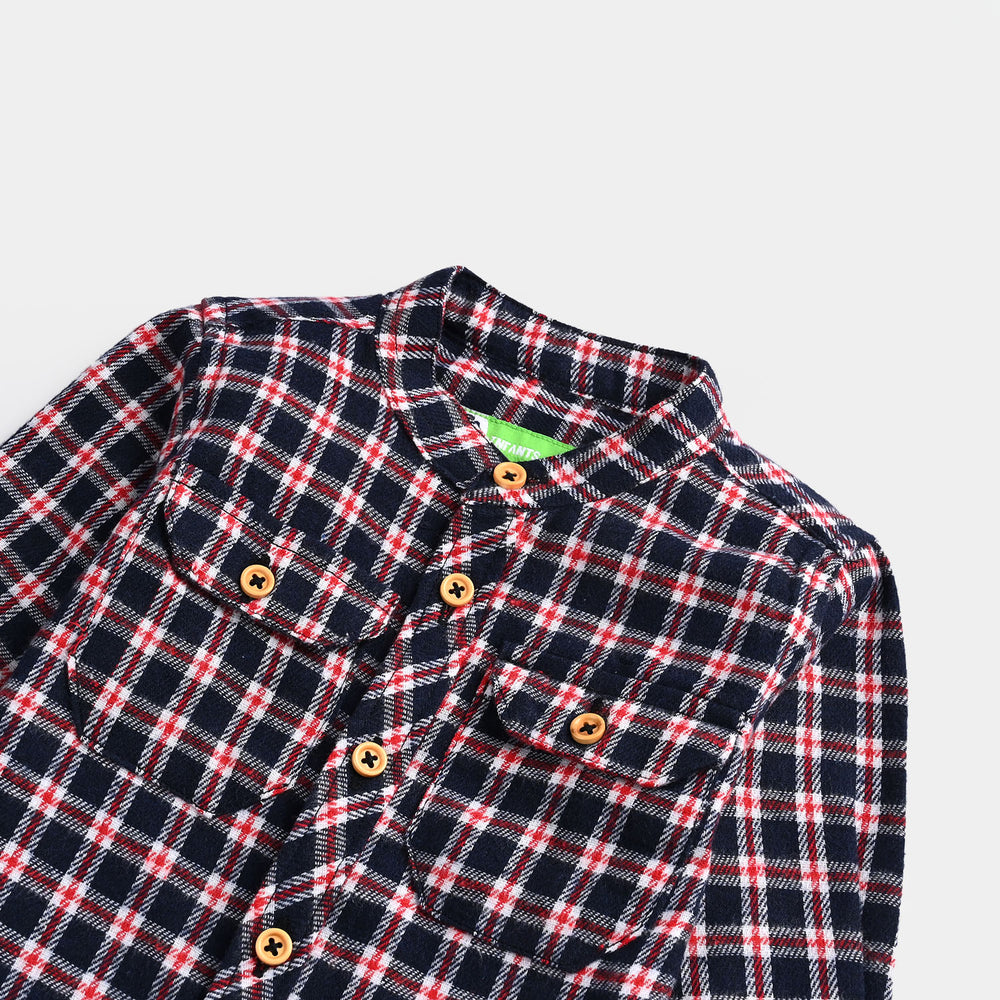 Infant Boys Flannel Shirt-Navy Check