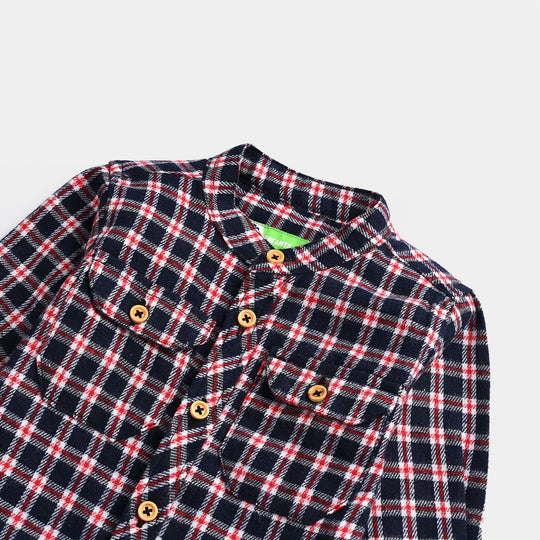 Infant Boys Flannel Shirt-Navy Check