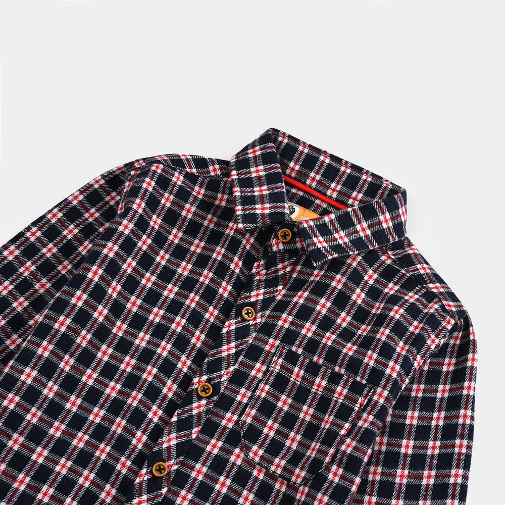 Boys Flannel Shirt (Dark Mode)-Blue Check