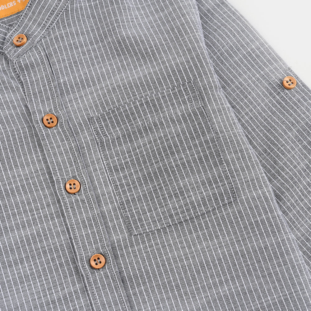 Boys Yarn Dyed Shirt F/S (Textured Stripe)-GREY