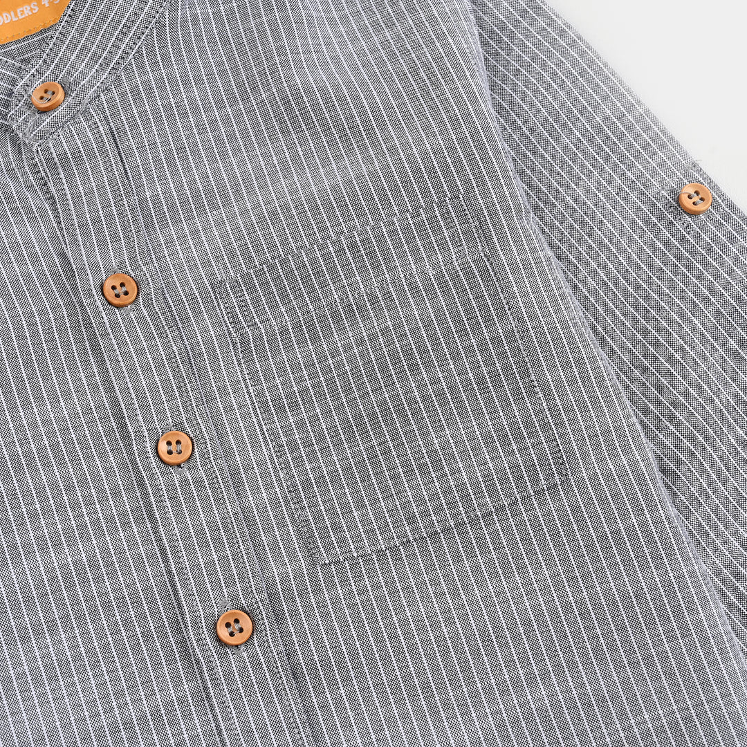 Boys Yarn Dyed Shirt F/S (Textured Stripe)-GREY