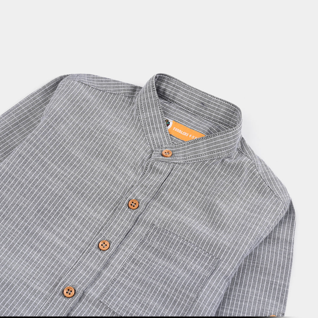 Boys Yarn Dyed Shirt F/S (Textured Stripe)-GREY
