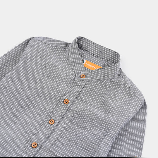 Boys Yarn Dyed Shirt F/S (Textured Stripe)-GREY