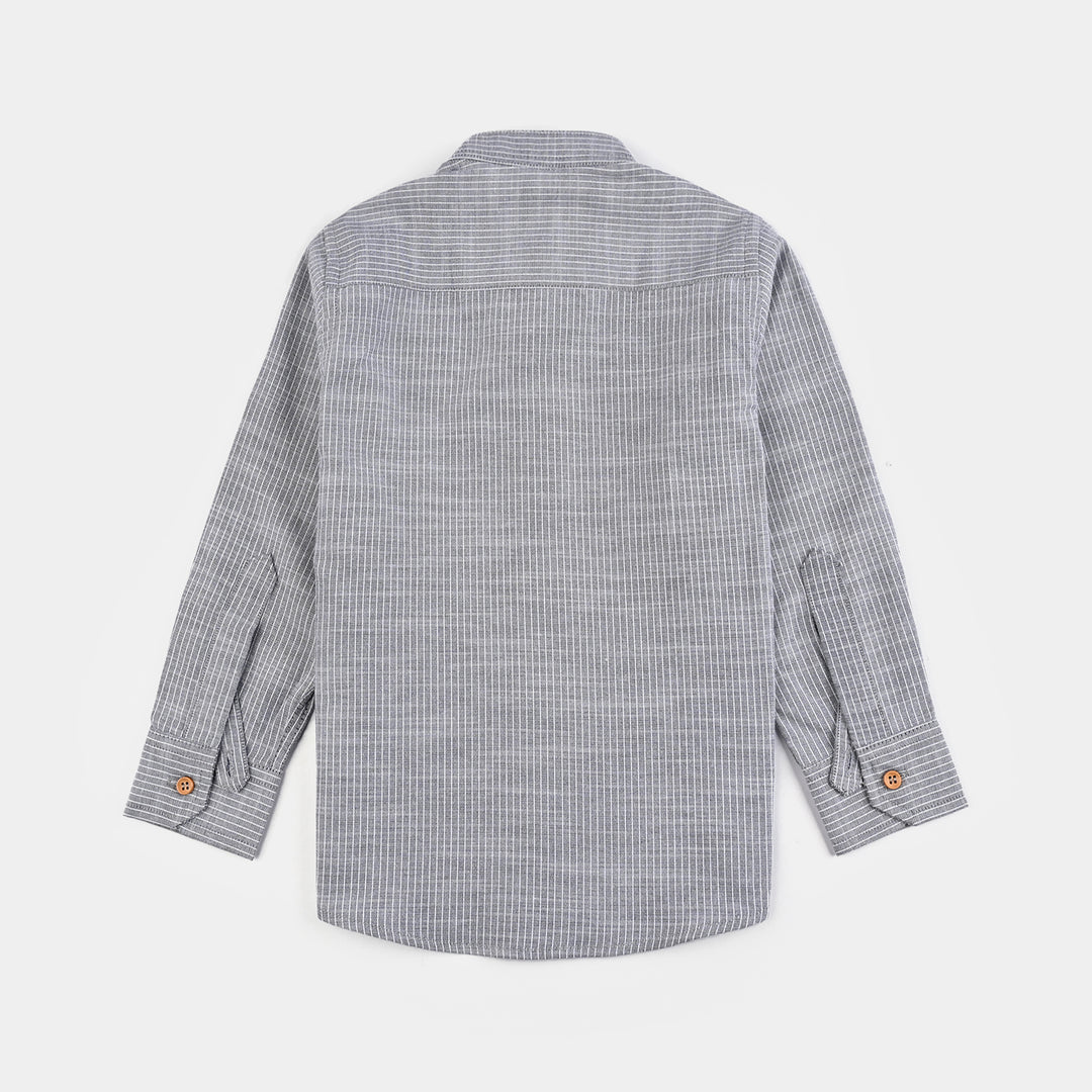 Boys Yarn Dyed Shirt F/S (Textured Stripe)-GREY