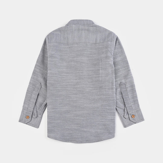 Boys Yarn Dyed Shirt F/S (Textured Stripe)-GREY