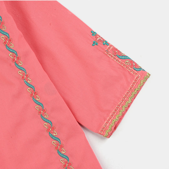 Infant Girls Cotton Poplin Emb 2Pcs Rani-Peach