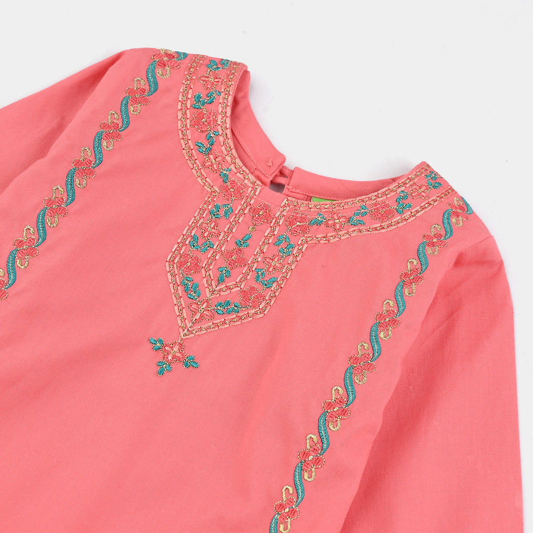 Infant Girls Cotton Poplin Emb 2Pcs Rani-Peach