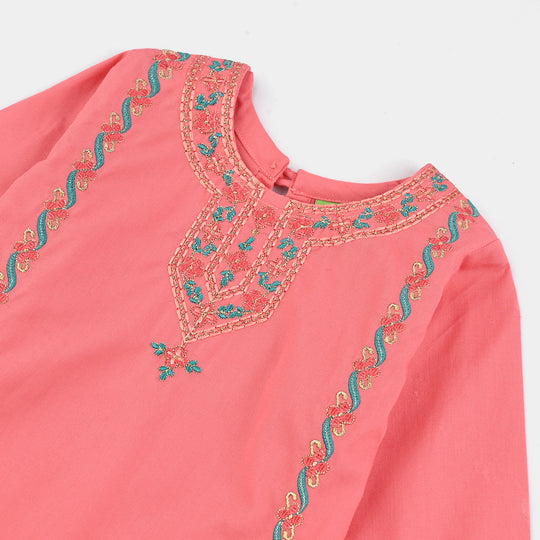 Infant Girls Cotton Poplin Emb 2Pcs Rani-Peach