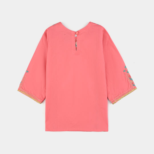 Infant Girls Cotton Poplin Emb 2Pcs Rani-Peach