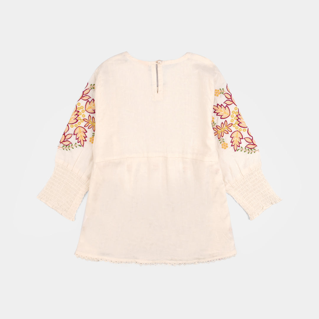 Girls Jacquard Emb Top White Smoking-WHITE