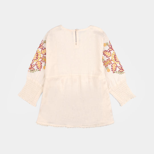 Girls Jacquard Emb Top White Smoking-WHITE