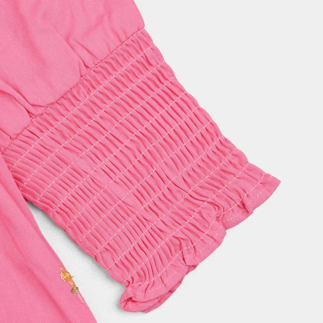 Girls Cotton Poplin Emb Top Pink Candy-Shock.Pink