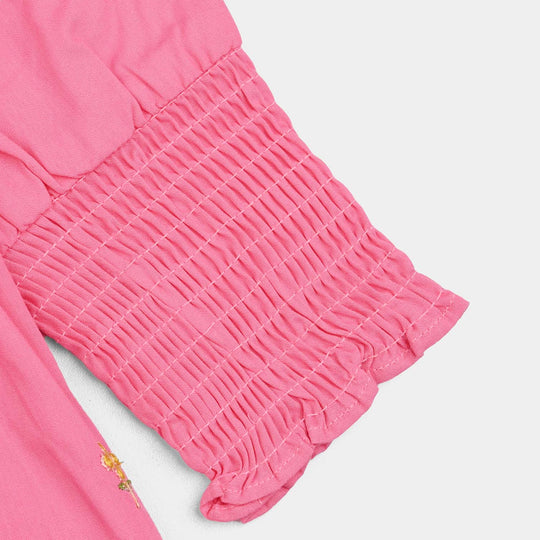 Girls Cotton Poplin Emb Top Pink Candy-Shock.Pink
