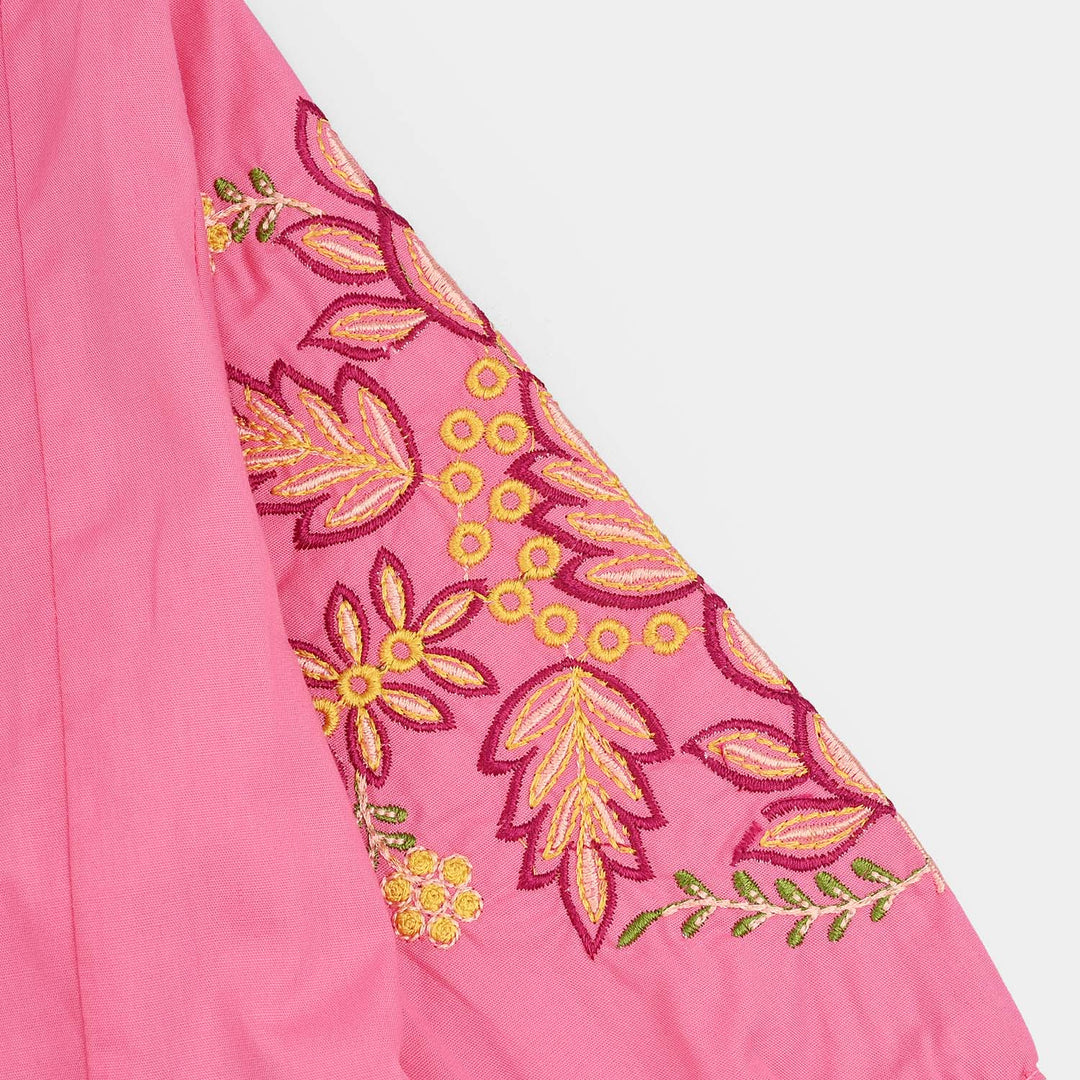 Girls Cotton Poplin Emb Top Pink Candy-Shock.Pink