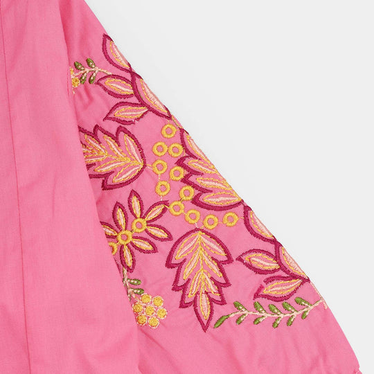 Girls Cotton Poplin Emb Top Pink Candy-Shock.Pink