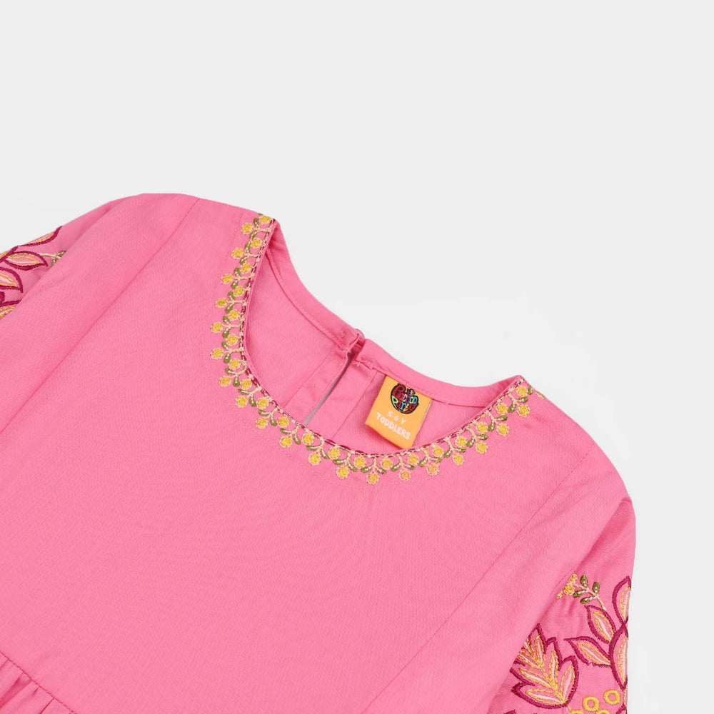 Girls Cotton Poplin Emb Top Pink Candy-Shock.Pink
