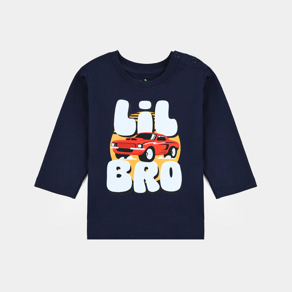Infant Boys Jersey/Terry T-Shirt Lil Bro-NAVY
