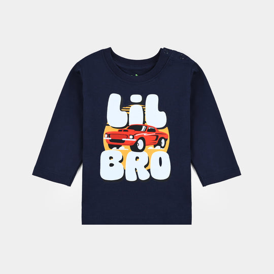 Infant Boys Jersey/Terry T-Shirt Lil Bro-NAVY
