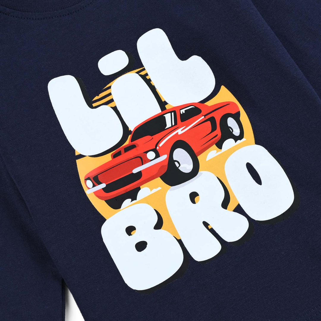 Infant Boys Jersey/Terry T-Shirt Lil Bro-NAVY