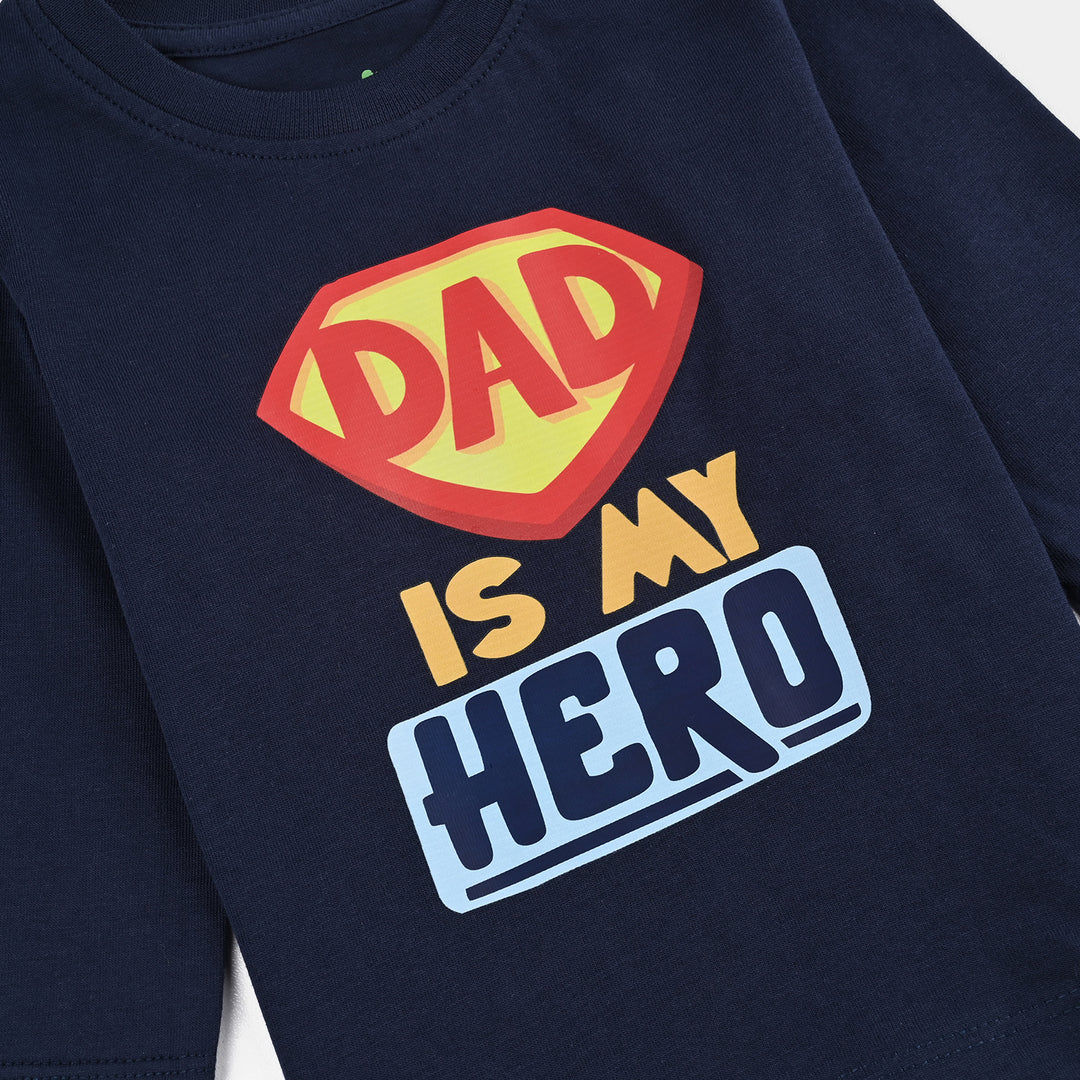 Infant Boys Jersey/Terry T-Shirt Dad is My Hero-NAVY