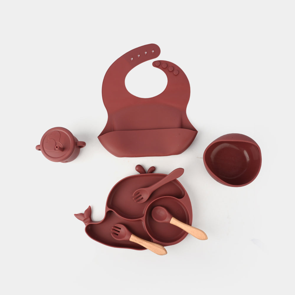 Adorable Food Grade Silicone Baby Tableware Set 9Pcs Set | Fish Maroon 1545