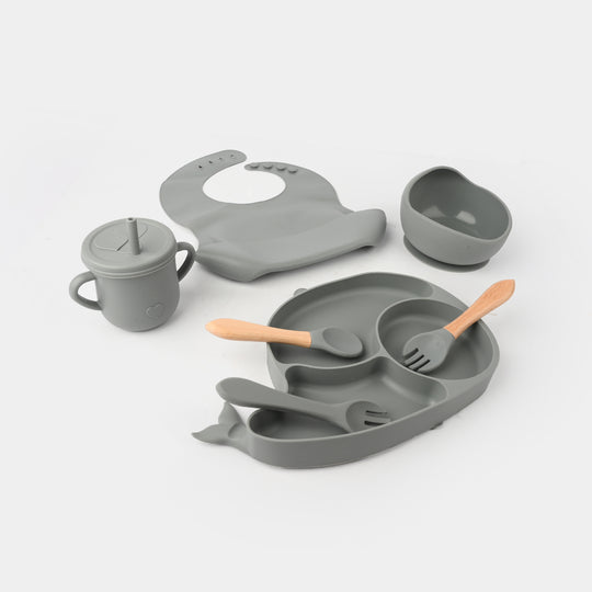 Adorable Food Grade Silicone Baby Tableware Set 9Pcs Set | Fish Grey 1545