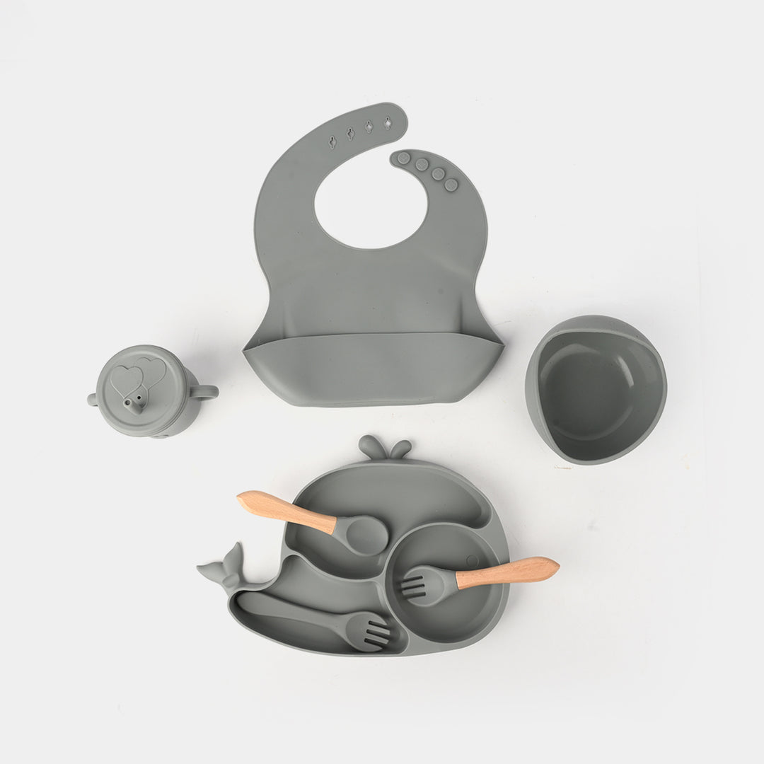 Adorable Food Grade Silicone Baby Tableware Set 9Pcs Set | Fish Grey 1545