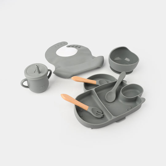 Adorable Food Grade Silicone Baby Tableware Set 9Pcs Set | D.Grey 1545