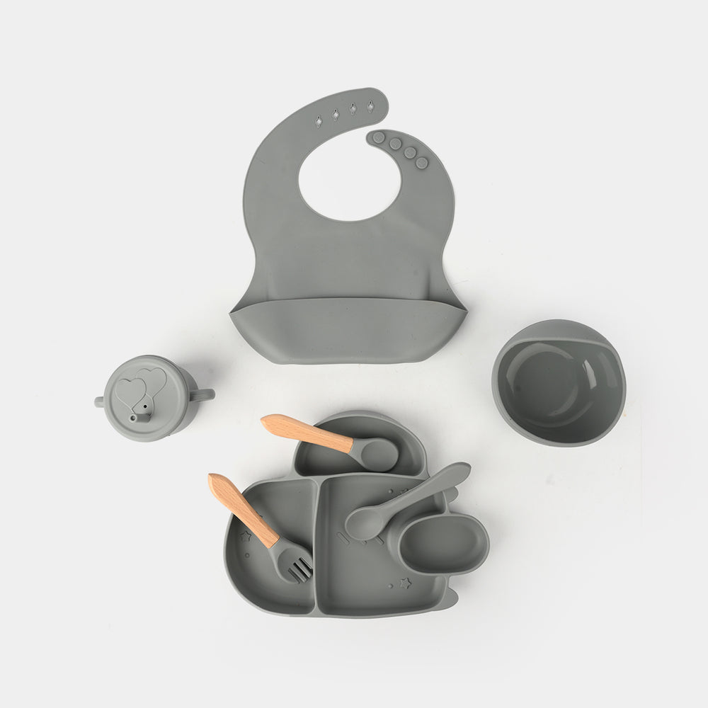 Adorable Food Grade Silicone Baby Tableware Set 9Pcs Set | D.Grey 1545