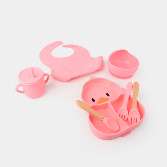 Adorable Food Grade Silicone Baby Tableware Set 9Pcs Set | Pink Duck 1545