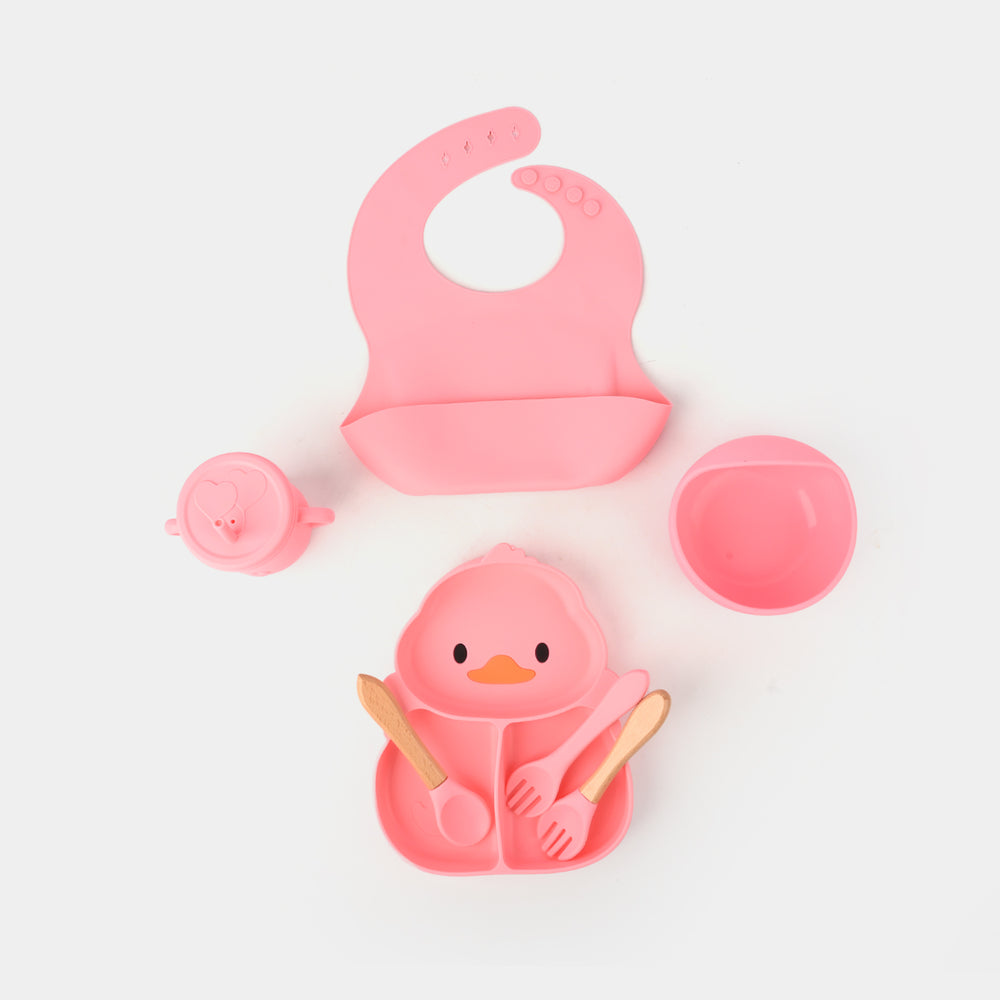 Adorable Food Grade Silicone Baby Tableware Set 9Pcs Set | Pink Duck 1545