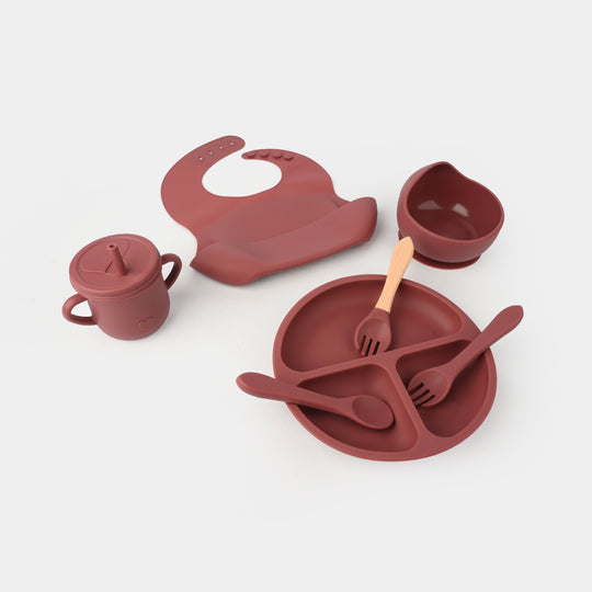 Adorable Food Grade Silicone Baby Tableware Set 9Pcs Set | D.Maroon 1545