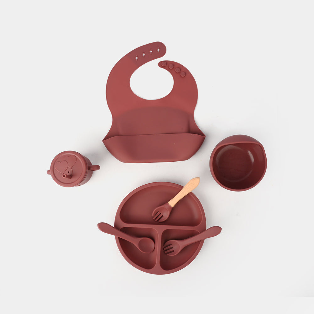 Adorable Food Grade Silicone Baby Tableware Set 9Pcs Set | D.Maroon 1545