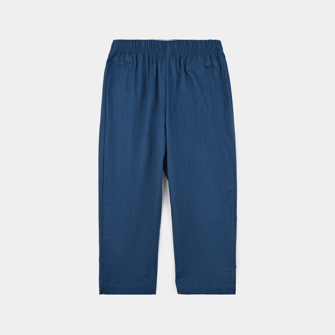 Boys Cotton Slub Kurta Pajama (Tone on Tone)-Blue.Opal