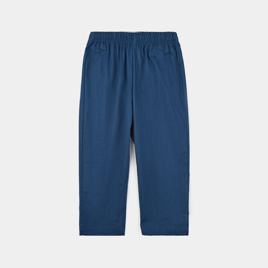 Boys Cotton Slub Kurta Pajama (Tone on Tone)-Blue.Opal