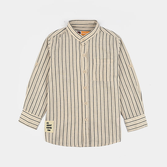 Boys Yarn Dyed Shirt F/S-White Stripe