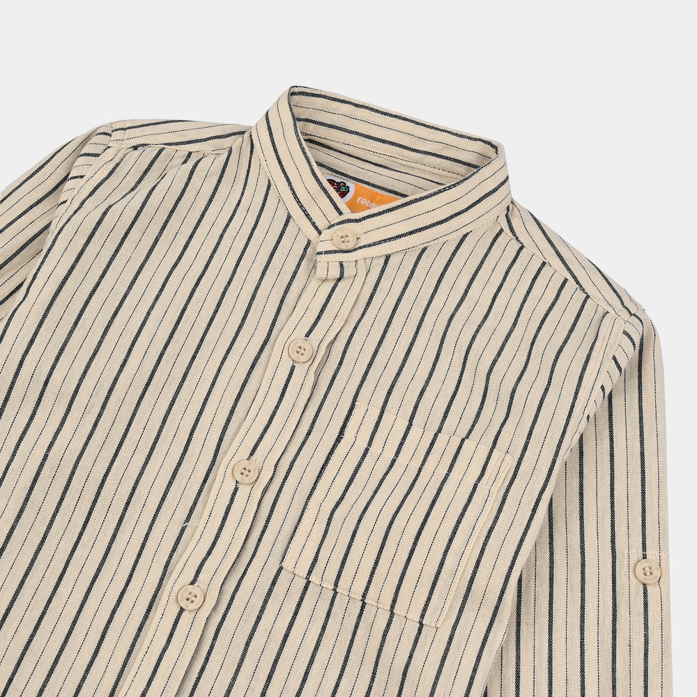 Boys Yarn Dyed Shirt F/S-White Stripe