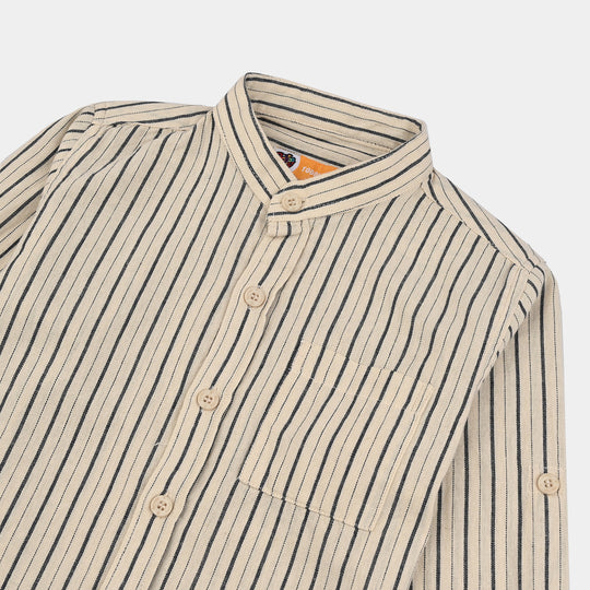 Boys Yarn Dyed Shirt F/S-White Stripe