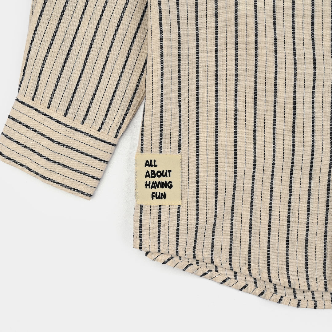 Boys Yarn Dyed Shirt F/S-White Stripe