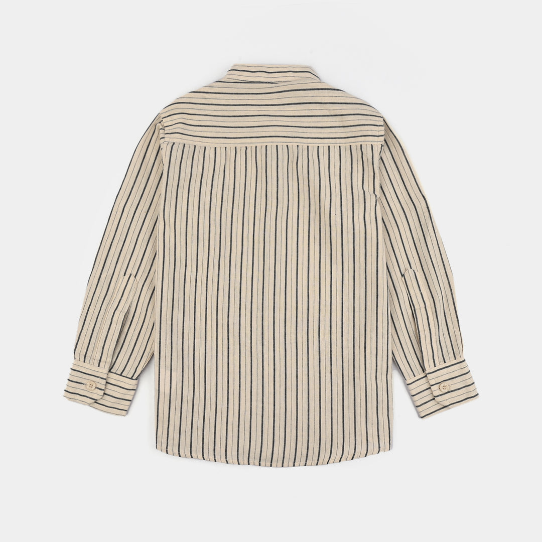 Boys Yarn Dyed Shirt F/S-White Stripe