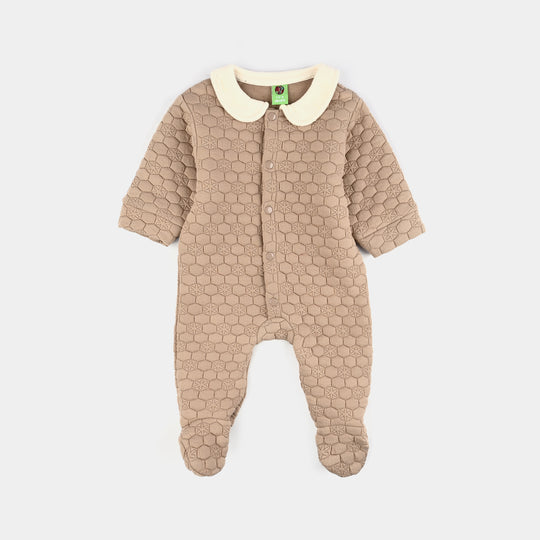 Infant Girls Quilted Romper Smile Flower-BROWN