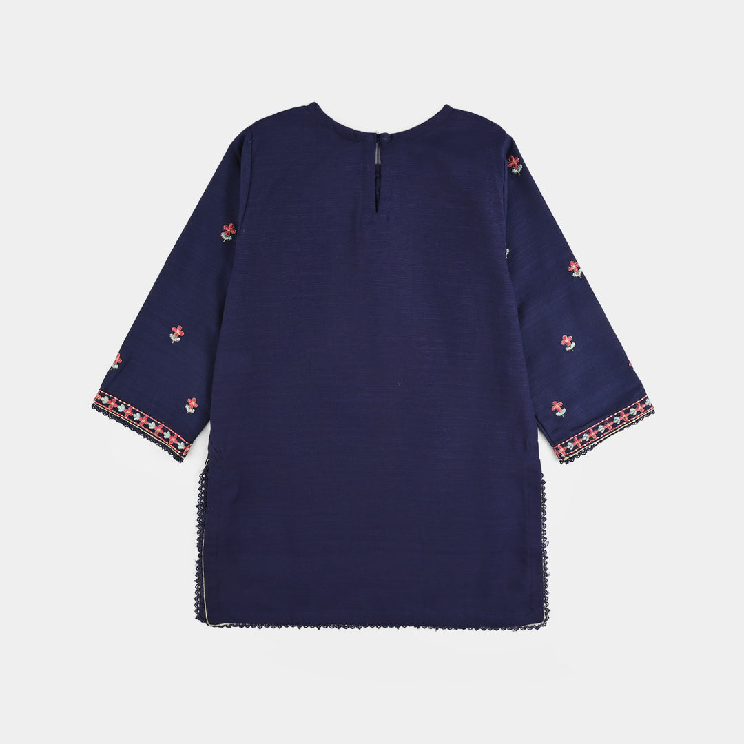 Girls Cotton Slub Emb 2Pcs Roshni-Navy Blue