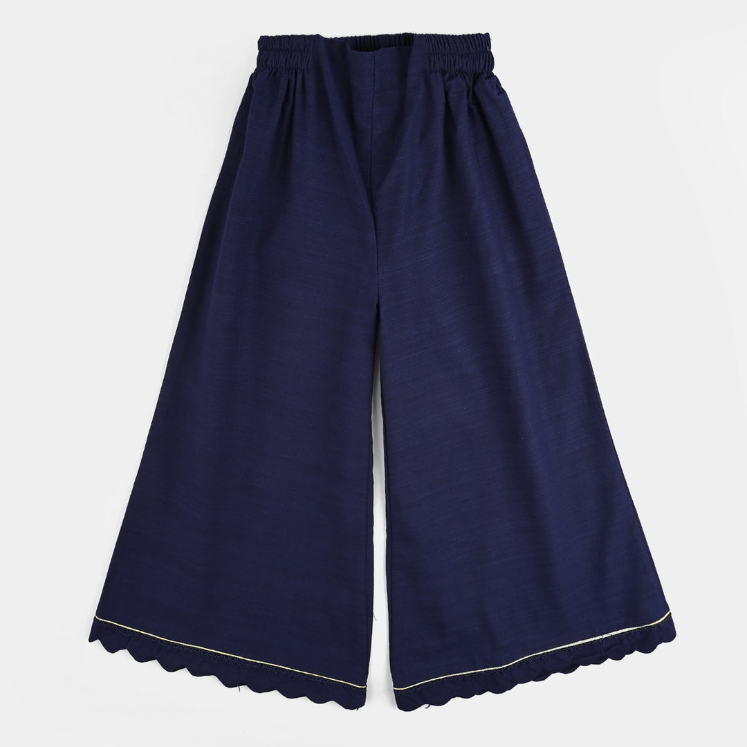 Girls Cotton Slub Emb 2Pcs Roshni-Navy Blue